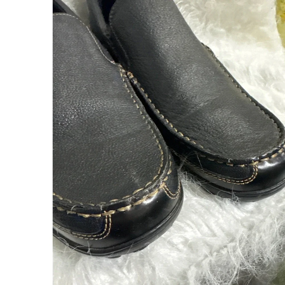 Cole Haan Mens Black Pebbled Leather Moc Toe Slip On Loafers Business Casual